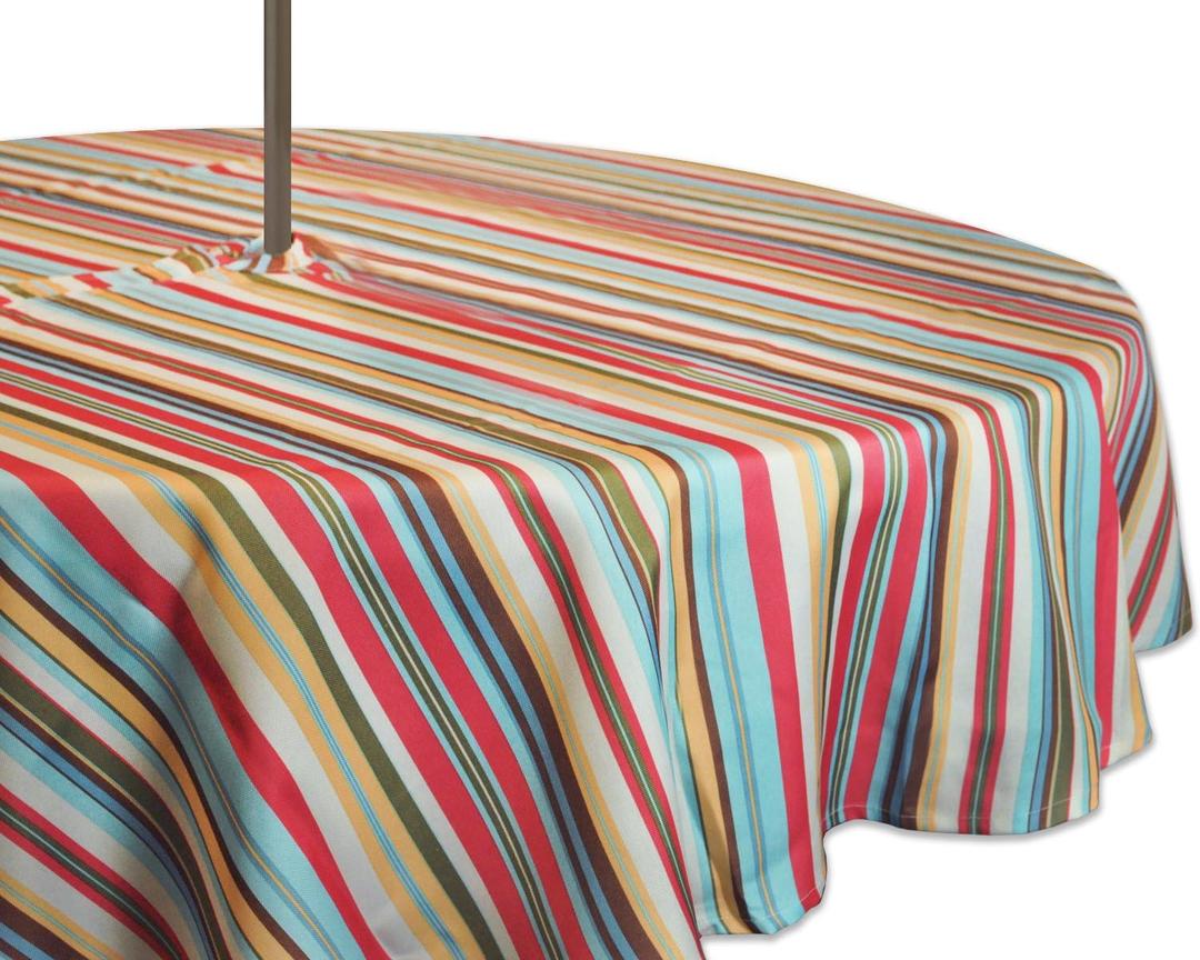 DII Summer Stripe Outdoor Zippered Tabletop Collection, Multi-use, Machine Washable, Tablecloth, 60" Round, Sunset