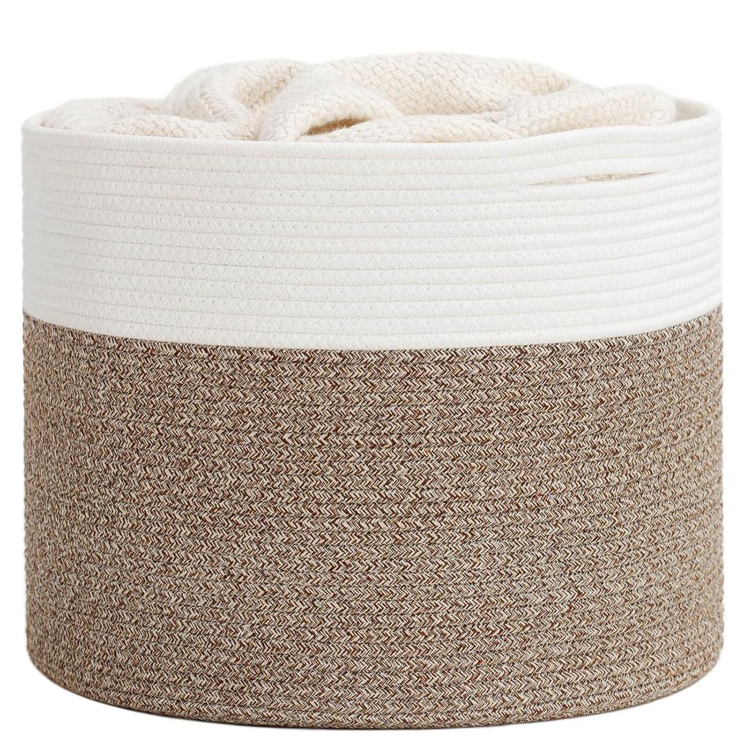 Goodpick Blanket Basket, Living Room Decor,15.8"x15.8"x13.8" Cotton Rope Baskets for Decor, Boo Basket, Baby Toy Storage (Mele)