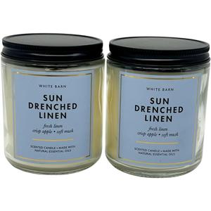 Bath & Body Works Sun Drenched Linen 1-Wick Scented Candle with Natural Essential Oils 7oz - Pack of 2