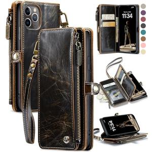 Defencase Compatible with iPhone 11 Pro Case Wallet with RFID Blocking Card Holder for Women Men, Soft PU Leather Magnetic Snap Flip Zipper Strap Wallet Phone Case Fit for iPhone 11 Pro 5.8", Coffee