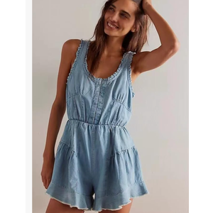 utcoco Women's 2025 Summer Casual Sleeveless Denim Romper Elastic Waist Loose Jean Shorts Jumpsuit Overalls, Size L utcoco Women's 2025 Summer Casual Sleeveless Denim Romper Elastic Waist Loose Jean Shorts Jumpsuit Overalls, Size L