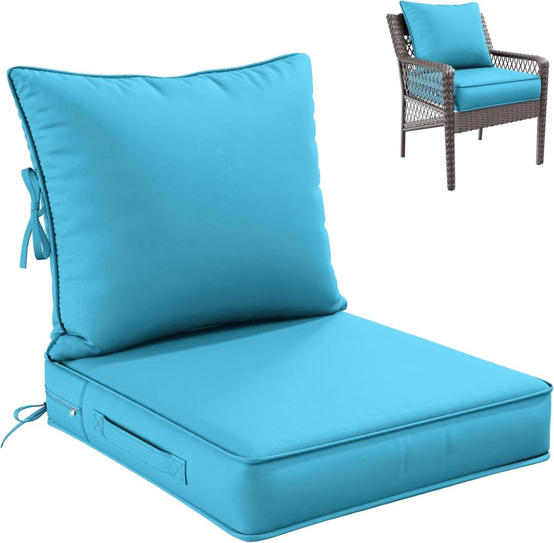 Premium Outdoor Seat Cushion Chair Cushions for Patio Furniture 22 L X 24 W X 4 H Waterproof & Fade Resistant Deep Seat and Backrest Cushion Set with Removable Covers for Chair, Sofa
