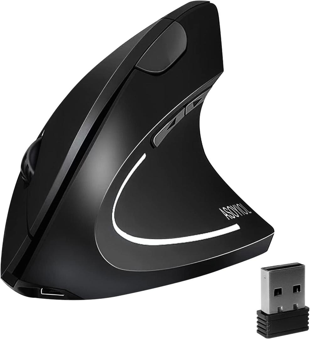 ASOYIOL Ergonomic Mouse Wireless, Vertical Mouse Ergo with USB Receiver 6 Buttons 800/ 1200/ 1600 Adjustable DPI Computer Mice for Laptop PC(Right Hand, Black)