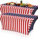 Oudain 2 Pcs Memorial Day Stretch Table Cover 6 Feet Patriotic Spandex Table Clothes Red White and Blue Star Party Decorations for 250th Anniversary Independence Day 4th of July Events Party