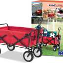 Mac Sports Heavy Duty Steel Frame Collapsible Folding 150 Pound Capacity Outdoor Camping Garden Utility Wagon Yard Cart, Red