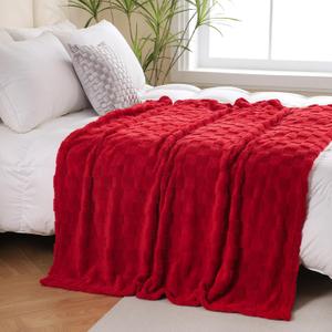 Red Fleece Throw Blanket 60”×80”Checkered Design for Couch Sofa | Super Soft Cozy Plush Microfiber 3D Square Pattern Flannel Blanket for Bed Lightweight for Adults,Woman