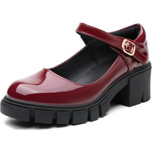 NEWBELLA Women's Mary Jane Shoes Platform Low Heel Chunky Heels Ankle Strap Round Toe Dressy Pumps Oxford Style