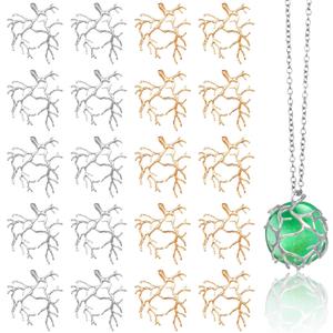 Hicarer 20 Pcs Pendant Trays for Jewelry Making Branch Shape Metal Claw Cage Pendant Holder Crystal Cage Necklace Open Bezels for DIY Necklace Jewelry Making Supplies (Silver and Gold)