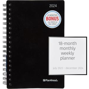 PlanAhead Small 2024 Planner - 4.3"x6.3" 18 Month Weekly & Monthly Academic Planner with Tabs - Spiral Calendar Agenda for School, Work, & Office