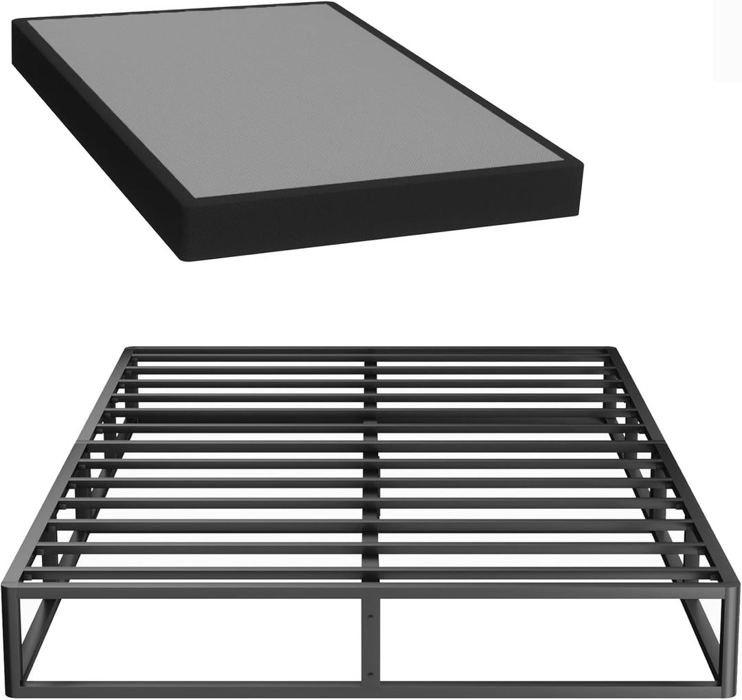 Full Box Spring, 5 inch Box Spring for Full Bed, Heavy Duty Metal Bed Frame with Fabric Cover, 3000lbs Max Weight Capacity Bed Base Mattress Foundation, Easy Assembly, Noise Free, Black