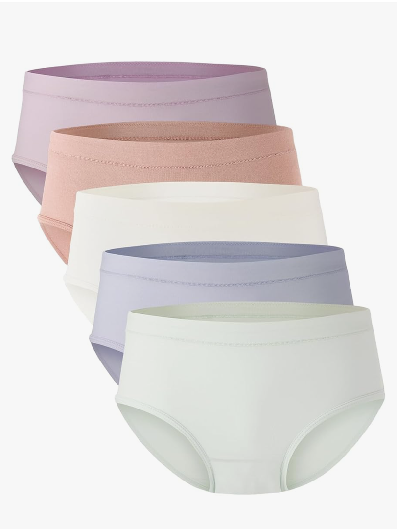 Womens Underwear, Moisture-Wicking Briefs, Soft and Breathable Panties, Mid Waist, 5-Pack, L