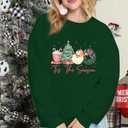 FAYALEQ Merry Christmas Sweatshirts Women: Funny Xmas Sweater Winter Long Sleeve Pullovers (Green, XL)