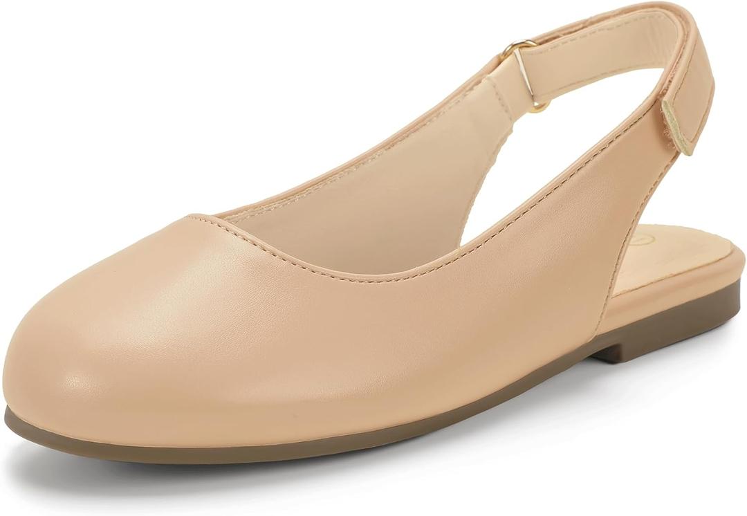 Hehainom Girls Dress Shoes Slingback Flats Round Toe Toddler Little Kids Sandals Summer Flower Girl Communion Church Shoes(Nude Pu 1 M US Little Kid)