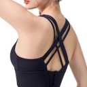 Sports Bras for Women, Criss-Cross Back, Adjustable Wire-Free Medium Support Workout Bra with Removable Cups (Large, Coal Black)