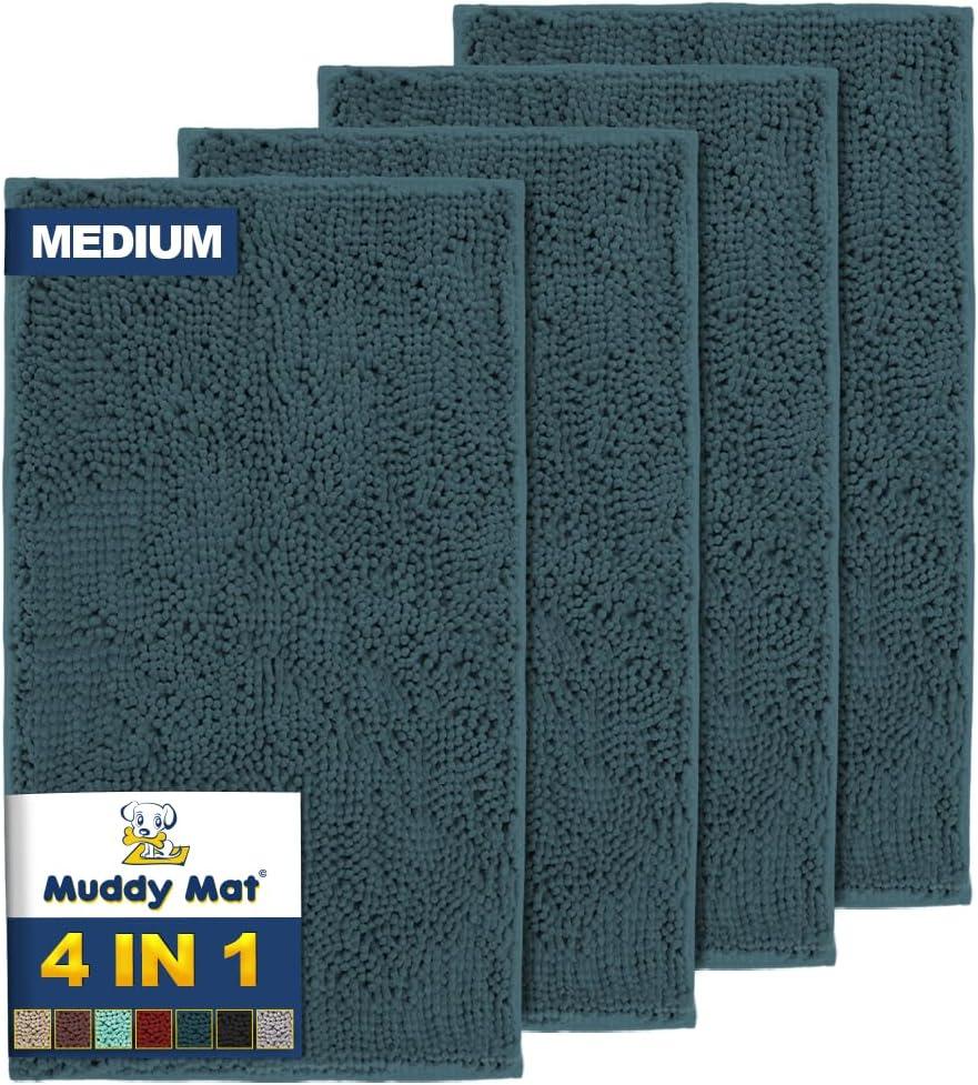 Muddy Mat 4-Piece Atlantic Blue Medium 30"X19" AS-SEEN-ON-TV Highly Absorbent Microfiber Door Mat, Bath Mat and Pet Rug, Non Slip Thick Washable, Soft Chenille for Kitchen Bedroom Indoor and Outdoor