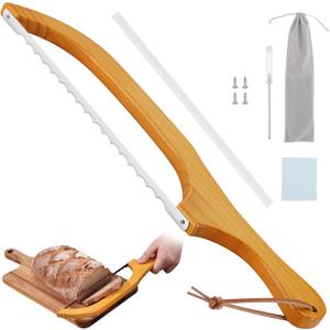 2 x 15.7" Sourdough Bread Knife, Bread Knife for Homemade Bread, Wooden Bread Bow Knifes, Premium Stainless Steel Serrated Bread Knifes, Bread Cutter for Bagels, Baguettes, Sourdough Knifees for Slicing (peach color)