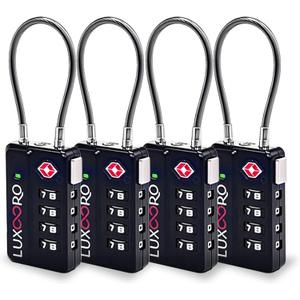 Tool-Less TSA Approved Luggage Lock with Alert Indicator, 4-Digit Resettable Combination, Durable Zinc Alloy Travel Locks for Suitcase, Backpack, Toolbox, Locker, Keyless  Black (4 Pack)
