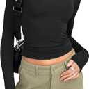 Trendy Queen Womens Long Sleeve Shirts Basic Tees Crop Tops Going Out Spring 2025 Workout Outfits Y2k Clothes (Medium, Black)