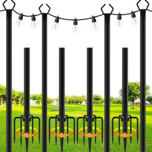 SINLEY 4 Pack String Light Poles,10 Ft Metal Poles with Fork for Outdoor String Lights,Outdoor Light Poles with Fork,Poles/Post/Stand for Outside,Patio,Deck,Backyard,Garden Wedding,Party