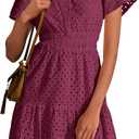 PRETTYGARDEN Womens 2026 Summer Short Dress V Neck Short Sleeve A Line Hollow Out Lace Cute Casual Beach Party Spring Dresses (S)