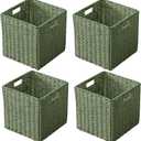 11x11x11 Cube Storage Bins Set of 4, Storage Baskets for Shelves, Green