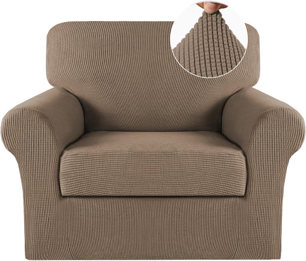 Turquoize 2 Piece Chair Covers Armchair Covers for Living Room Stretch Armchair Slipcovers Soft Chair Cover with Arms Feature Thick Jacquard Fabric, Machine Washable (Chair, Macchiato)