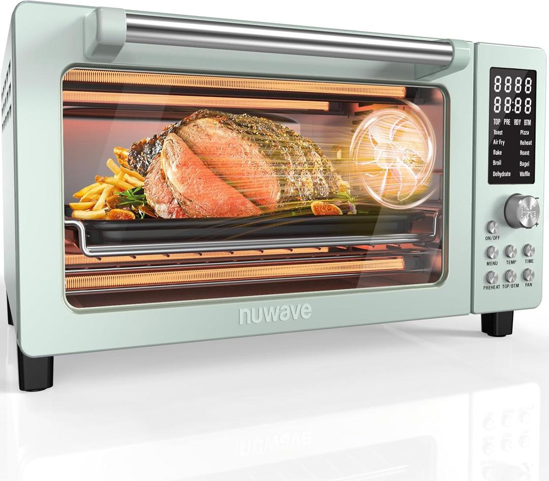 Nuwave Bravo Pro Smart Air Fryer Toaster Oven Combo, Airfryer Convection Oven Countertop, 12-in-1 Functions with Quicker & Even Crisp Technology, 1800W, 50-450F, PFAS-Free, 21QT, Mint