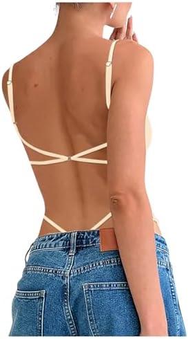 Milumia Women Sexy Backless Bodysuits Scoop Neck Open Back Night Out Club Bodysuit Tops, Apricot, Small,