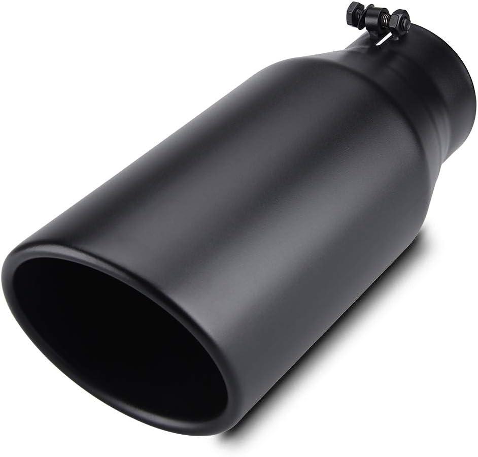 LCGP Bolt On Diesel Exhaust Tip 4", 6" outlet 15" Long Truck Tip, Rolled Angle Cut, Black Powder Coated