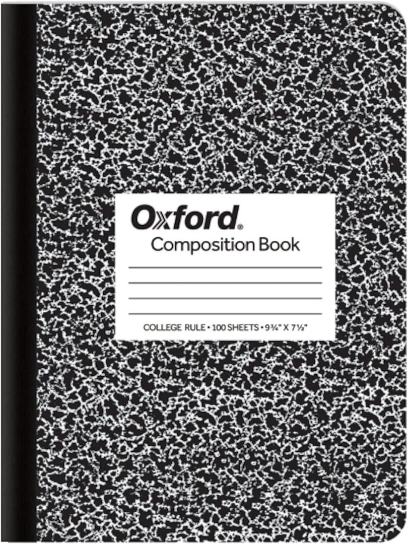 4 x Oxford Composition Notebook, College Ruled Paper, 9-3/4" x 7-1/2", Black Marble Covers, 100 Sheets, 1 Book (63796)