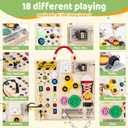 Montessori Wooden Busy Board Toys for 1 2 3 Boys Girls,Toddler Sensory Educational Fidget Board Travel Toy with LED Light Up Switches & Music Boxes, Locks for Kids Gifts