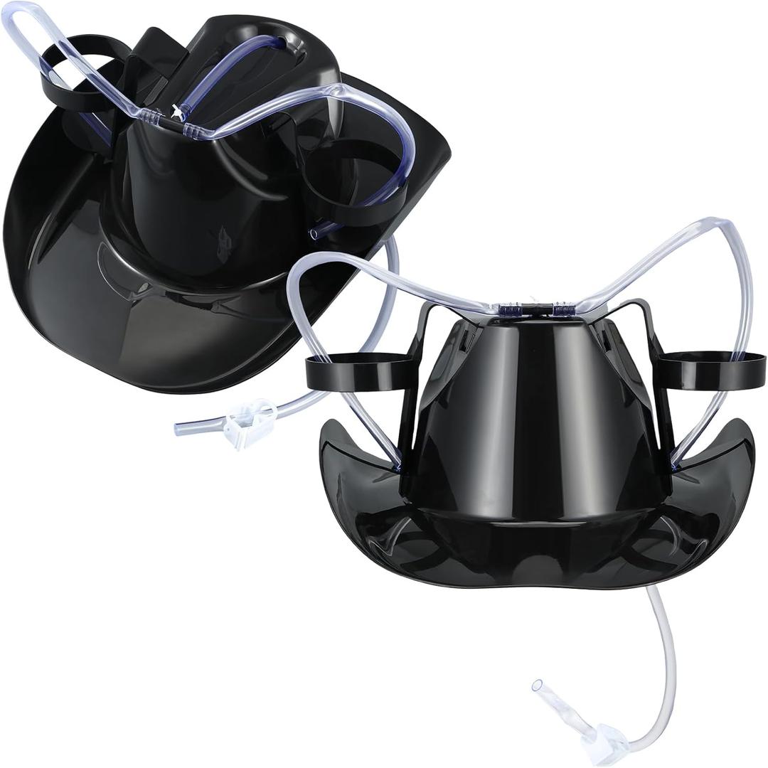 Jenaai 2 Pcs Juice Helmet Soda Hat with Straw Cowboy Soda Hat Beverage Holder for Adult Juice Party (Black) Jenaai 2 Pcs Juice Helmet Soda Hat with Straw Cowboy Soda Hat Beverage Holder for Adult Juice Party (Black)
