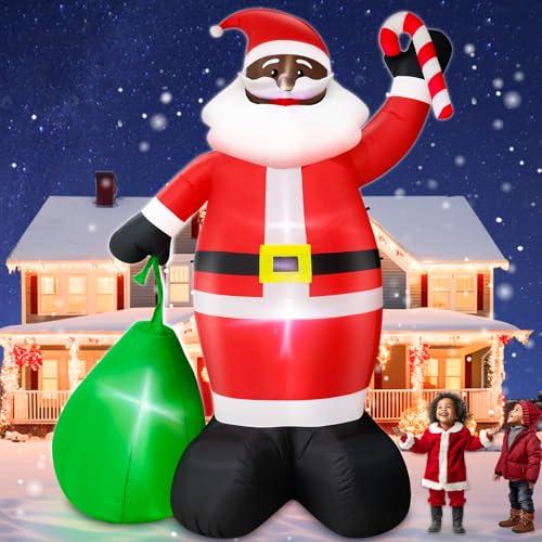 12 Ft Giant Christmas Inflatable Black Santa Claus Outdoor Decoration Blow Up Candy Cane Gift Bag Christmas Decorations with LED Lights 11 Stakes 4 Tethers for Yard Lawn Garden Home Party Xmas Decor