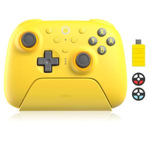 8BitDo Ultimate 2 Bluetooth Controller with TMR Joysticks for Switch, Windows PC, Gaming Controller with Switchable Hall Effect/Tactile Triggers, RGB Fire Ring, Charging Dock,Vibration and Motion control, Yellow