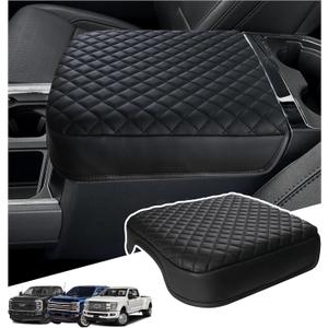 Sinminou Center Console Armrest Cover Compatible with 2023-2026 Ford F250 F350 F450 F550 Super Duty Accessories, PU Leather Armrest Cover Protector Only Fit Bucket Seat (All-Inclusive Plaid Texture)