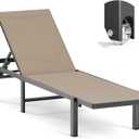 Aluminum Chaise Lounge Chair Outdoor with Wheels, Patio Lounge Chair with Adjustable 5-Position Recliner and Full Flat Tanning Chair for Patio, Beach, Pool, Khaki