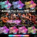 Rechargeable Bubble Machine with RGB Lights: 30,000 Bubbles/Min Storm, Auto 360 Rotation, Battery% Display - Remote Control Bubble Maker for Romantic Wedding, Kids Party & Outdoor Events