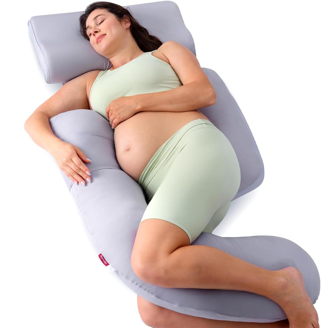 Momcozy Pregnancy Pillow with Cooling Cover, Detachable G-Shaped Maternity Pillow with Adjustable Belly Wedge, Full Body Support for Expecting Mothers, Grey