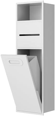SUPERFLO 4 Gallon Bathroom Trash Can Tilt Out Trash Bin Cabinet, Hidden Trash Can Cabinet Recessed Wall Mounted Stainless Steel with Toilet Paper Holder for Bathroom/Bedroom/Office Renovation, White