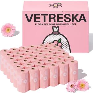 VETRESKA Lavender Scented Dog Poop Bags, Leak Proof, Extra Thick and Large Pet Waste Bags for Dog Walking and Cat Litter, 36 Refill Rolls, 540 Bags, Pink
