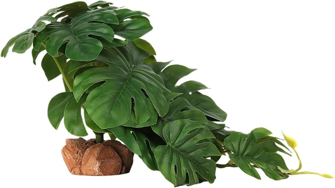 WOLEDOE Reptile Plants for Terrarium, Ball Python Tank Decor Accessories fit Bearded Dragon Crested Leopard Gecko Lizard Chameleon Snake Frog Tortoise Hermit Crab - Fake Monstera