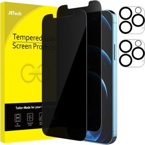 JETech Privacy Screen Protector for iPhone 12 Pro Max 6.7-Inch with Camera Lens Protector, Anti Spy Tempered Glass Film, 2-Pack Each