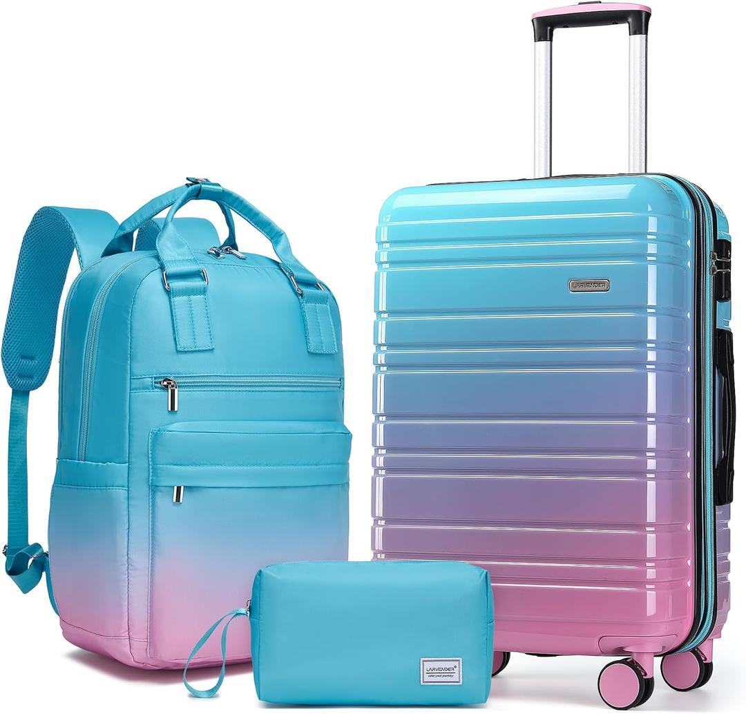 LARVENDER Carry on Luggage Sets 3 Piece, 20 Inch Suitcases, Cotton Candy