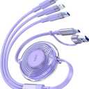 100W 6-in-1 Retractable Multi Charging Cable, USB C/Lightning/Micro Multi Charger Cord for iPhones, iPads, MacBook, Tablets, Galaxy, Note & More - 4Ft/1.2M 5A Fast Charging, Durable & Portable, Purple