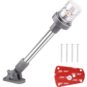 Stern Lights for Boats, 12 inch 180 Fold Down Anchor Light IP67 Navigation Lights 360 White LED Boat Lights for Pontoon, Bimini Top, Yacht (Gray)