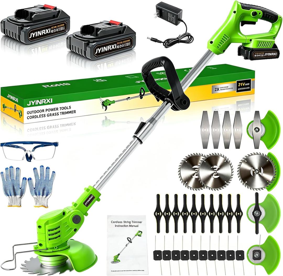 Electric Weed Wacker Cordless,3 in 1 Weed Eater Battery Powered Brush Cutter String Trimmer Edger,with 2 * 2000mAh Battery and Charger Metal Blade,Stringless Weed Trimmer for Garden and Yard Lawn
