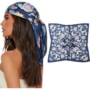 AWAYTR 27.5" Square Satin Head Scarf for Women Hair Scarf Silky Bandana | 70x70cm silk feel head scarf wrap. Ideal for women daily wear travel and sleeping. Soft premium hair protection accessory.