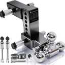 Adjustable Trailer Hitch Fit 2 Inch Receiver, Tri-Ball (1-7/8", 2", 2-5/16") Heavy Duty Aluminum Tow Hitches with 6 Inch Rise/Drop for Truck (12500 LBS GTW)-Weatherproof & Anti-Theft
