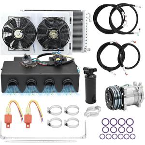jiaji 12V 13700 BTU Under Dash Air Conditioner, 12 Volt Electric Air Conditioner for Car, Car Air Conditioner with 4 Vents and Evaporator Condenser Compressor for Car RV Van Truck ATV Pickup Tractor