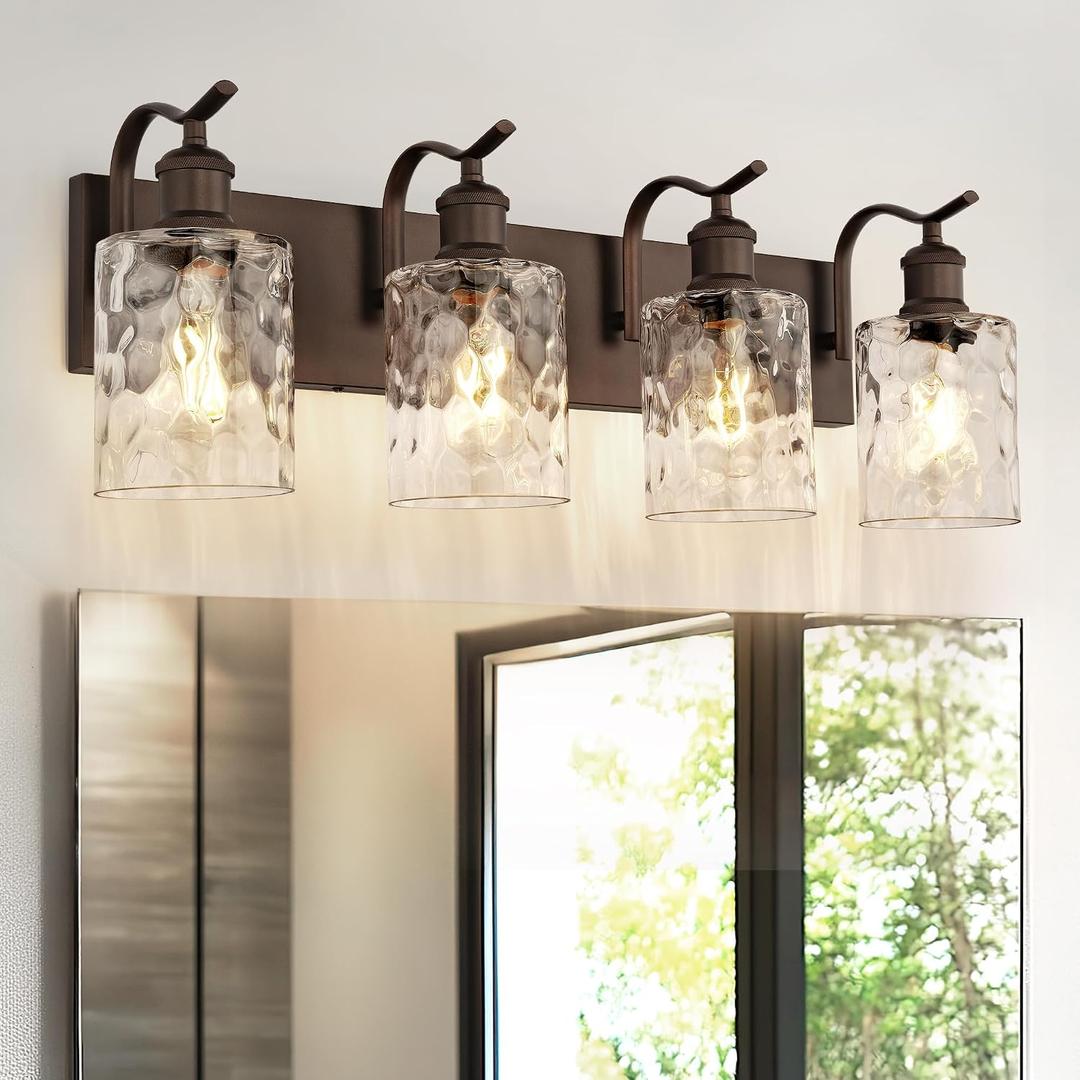 4-Light Bathroom Vanity Light,Hammered Glass,Oil Rubbed Bronze